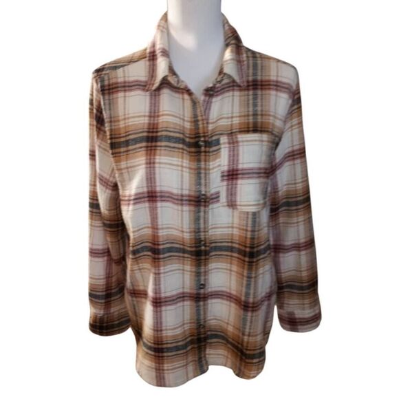 LOVE TREE CREAM & BROWN FLANNEL BLOUSE SZ.S EUC. - Picture 4 of 11